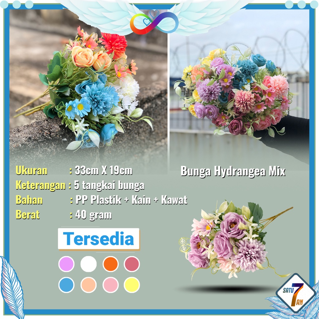 Bunga Hydrangea Hias Bunga Tangkai Buket Plastik Ornamen Pajangan Dekorasi Rumah Artificial Flower Satu7an PBP148