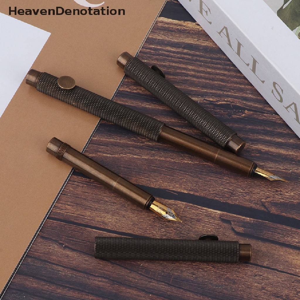 [HeavenDenotation] Brass Fountain Pen Pena Pendek EF/F/Bent Nib Excellent Bisnis Kantor Perlengkapan Sekolah Pulpen HDV