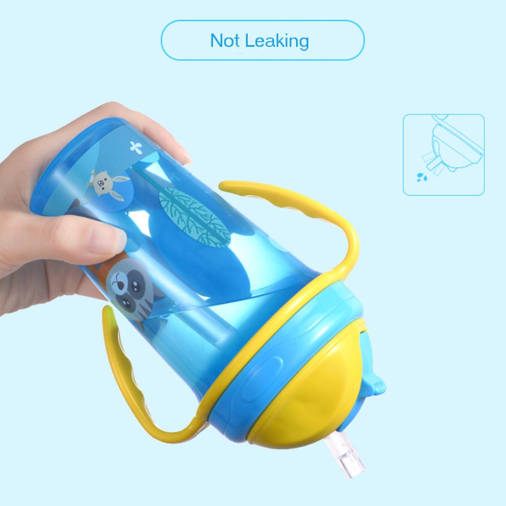 ღ Kartun Anak-anak Botol Air dengan Jerami Hewan Kartun Anak-anak Bayi Straw Cup Dapat Digunakan Kembali Tahan Bocor Cangkir untuk Anak-anak Botol Air anak Belajar Minum Cangkir