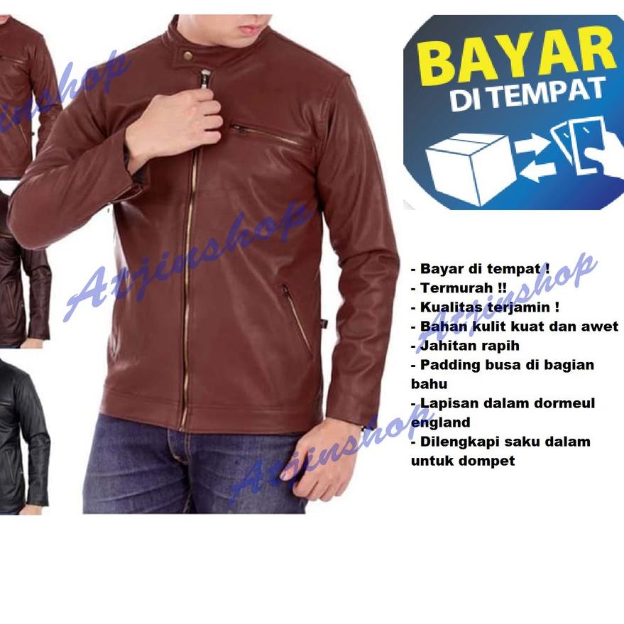 ✬ Atjin-Jaket Kulit Pria Kasual Exclusive Series Ferrari / Jaket Motor Pria [Coklat - Hitam] ❀