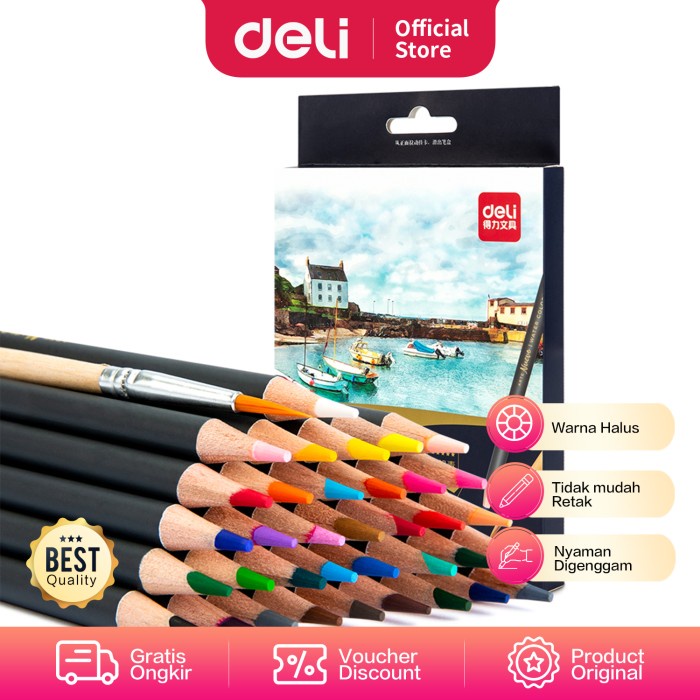 

Terlaris Deli Pensil Warna 24C Waterproof Dengan Kuas Non-Toxic 6518