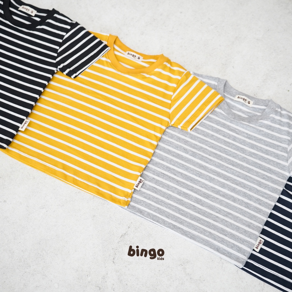 BINGOKIDS | STRIPE T-SHIRT / Kaos Garis Anak Balita / Kaos Salur T Shirt 1-5 Tahun         Anak Laki Unisex Katun Premium Monochrome Monokrom Hitam Abu Navy Donker Kuning