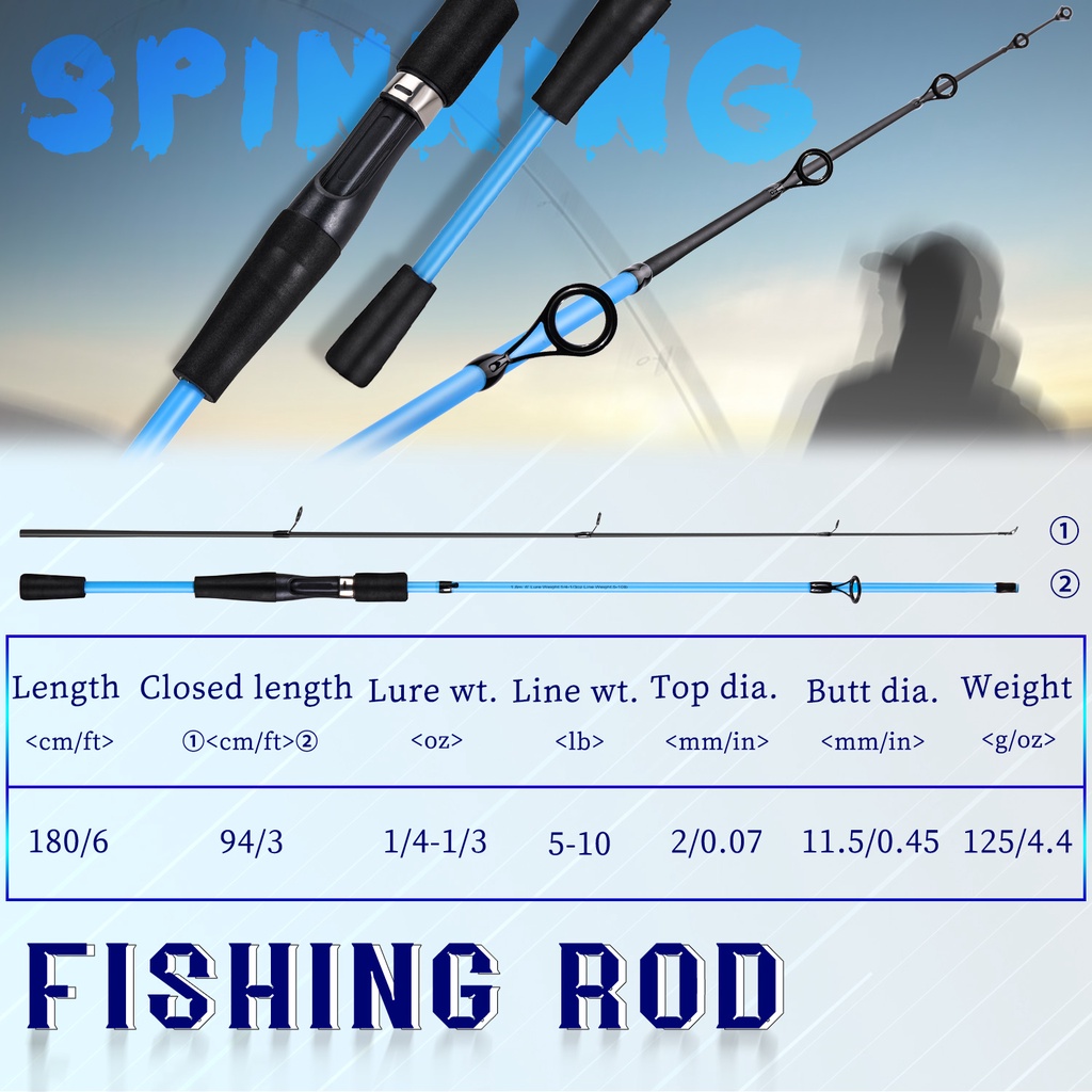 Joran Pancing Casting /Spining Berputar 1.8M Pancing Serat Karbon Pegangan EVA Pegangan 2 Bagian 5-10 lb Joran Pancing
