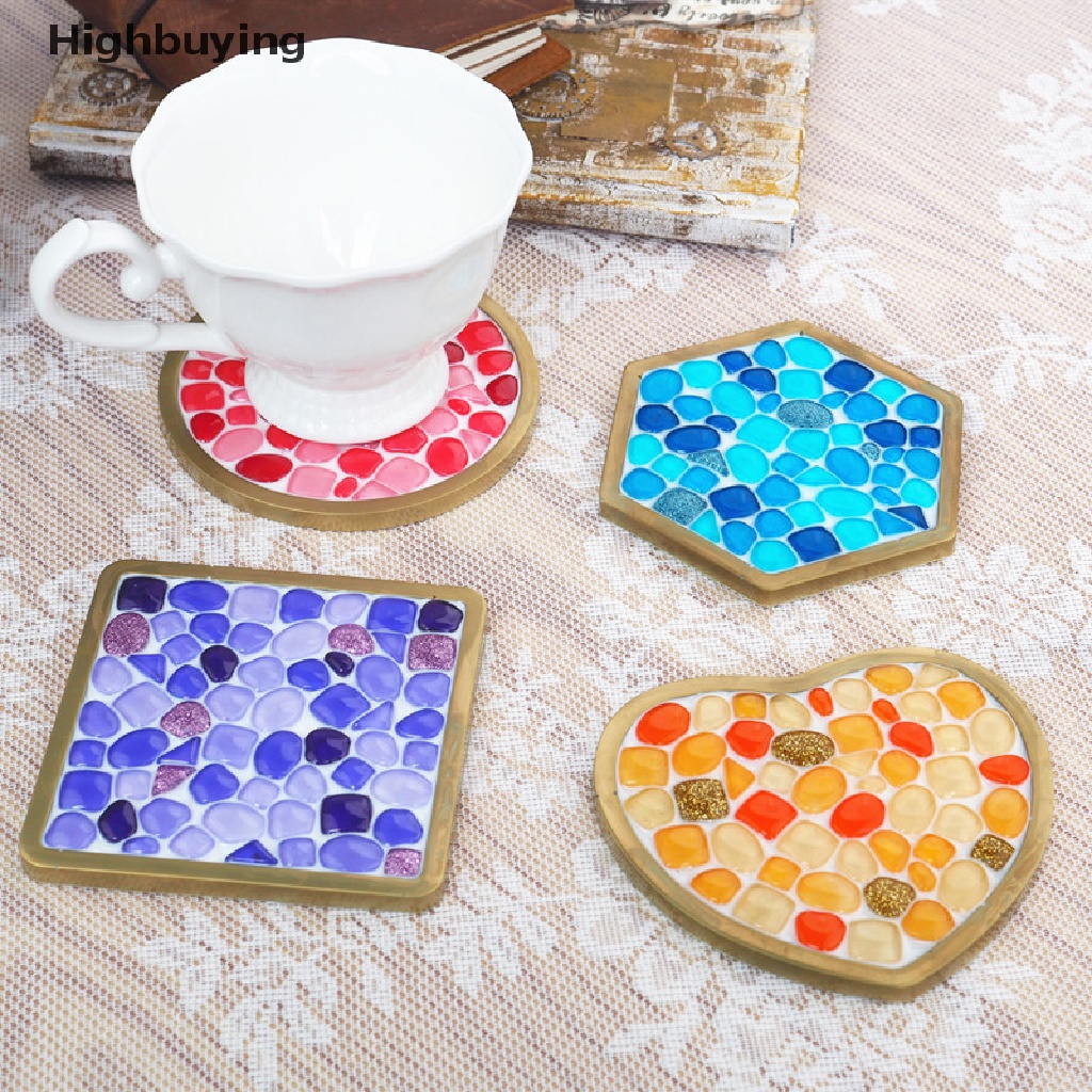 Hbid Cetakan Silikon DIY Kristal Epoxy Resin Mold Bulat Persegi Tidak Teratur Mosaik Coaster Glory