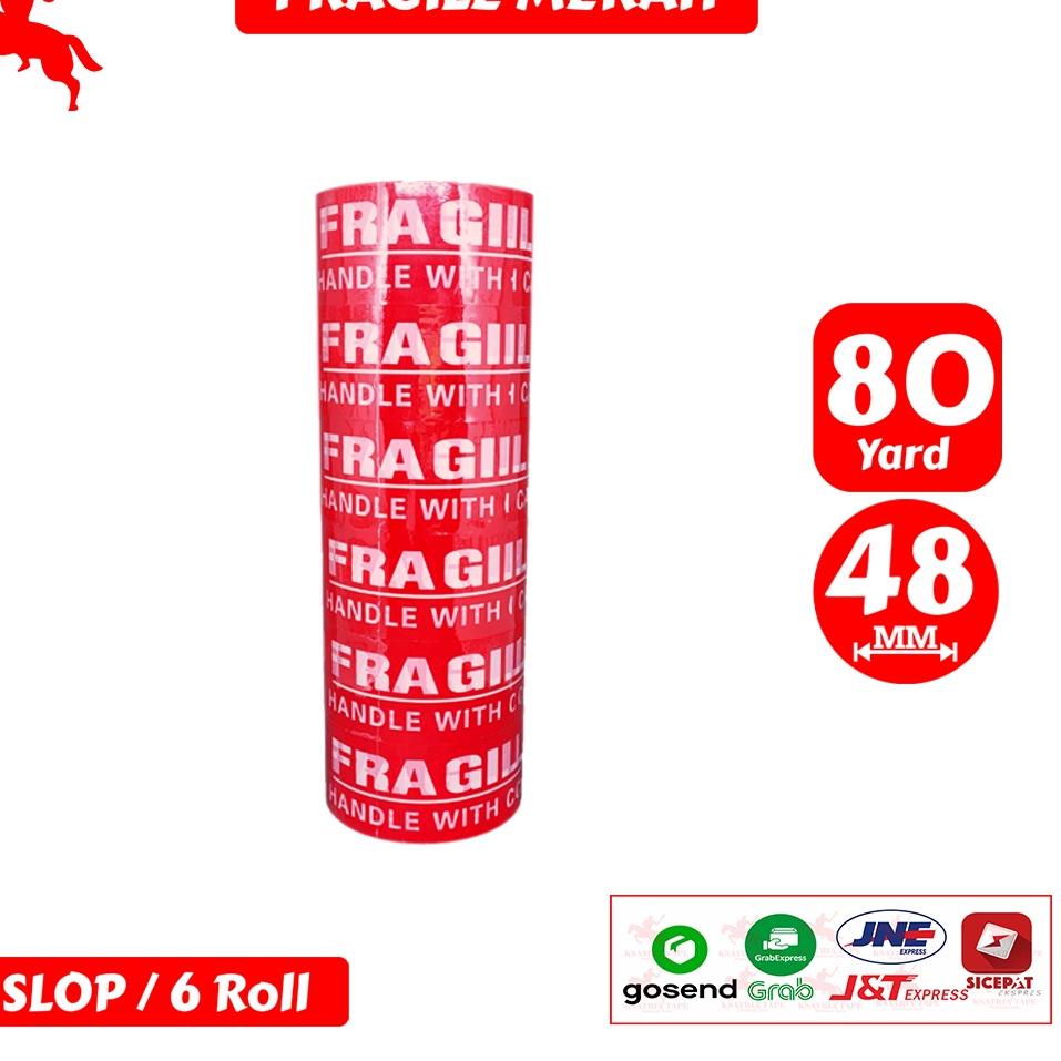 

Hadir Surprise Lakban OPP Tape / Lakban Fragile Merah KSATRIA Tape 80 Yard (1 Slop)