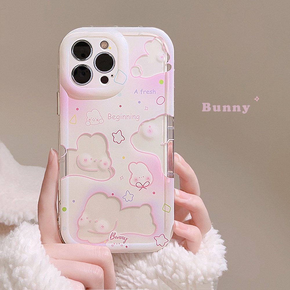 IPHONE Casing Transparan Lembut Kartun Kelinci Pink Lucu Untuk Iphone14 11 12 13 PRO MAX Casing Cover Pelindung AT0016