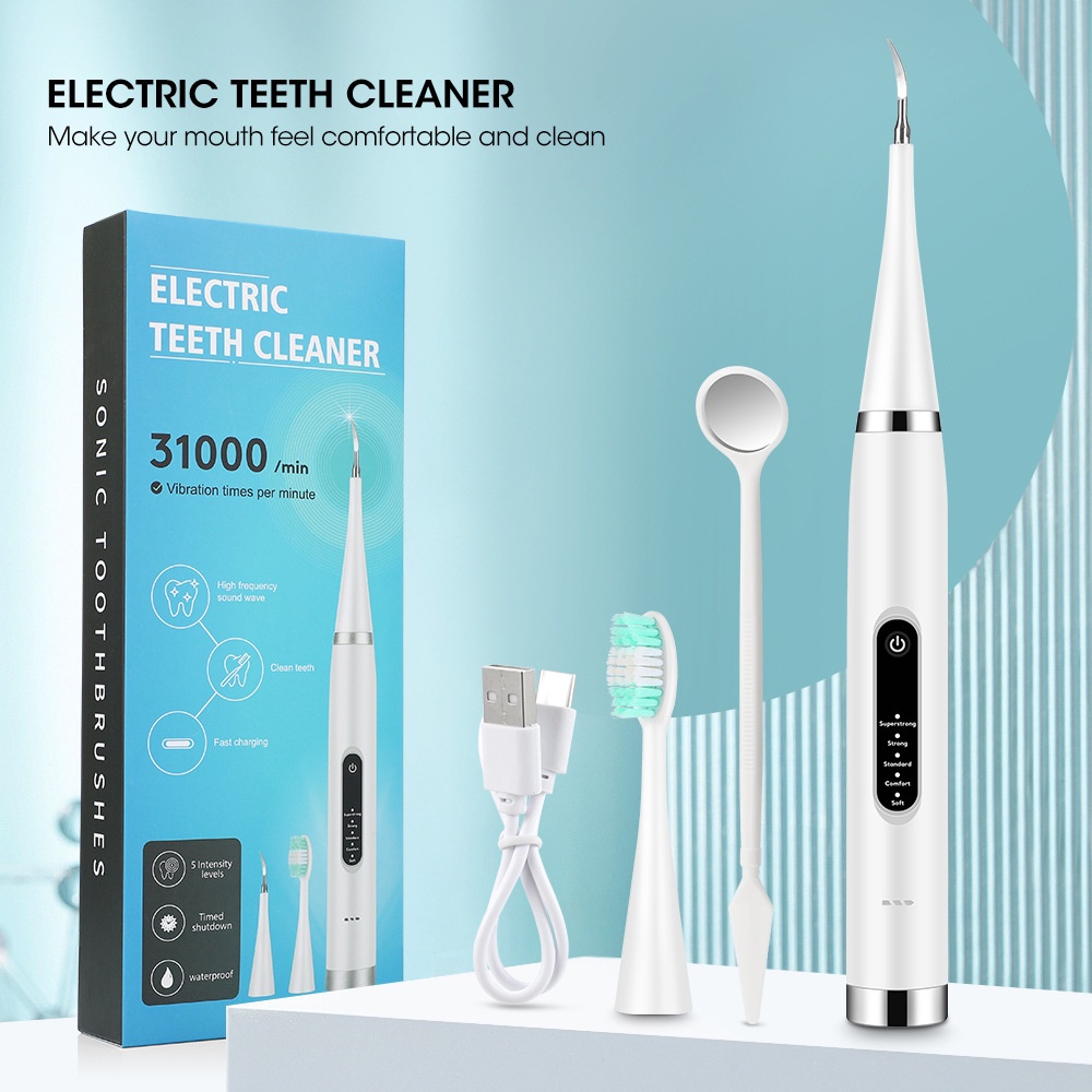 Dental Scaler Electric Ultrasonic Toothbrush Portable 2 IN 1 / Alat Pembersih Plak Gigi / Alat Pembersih Karang Gigi Penghilang Plak Elektrik / Tartar Remover Tool / Tooth Cleaner IPX6 Waterproof