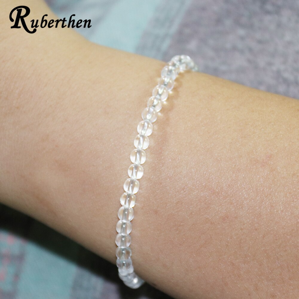 Gelang Clear Quartz Bracelet 4 mm White Crystal Stone Beads Bracelet Mini Gemstone Energy Bracelet