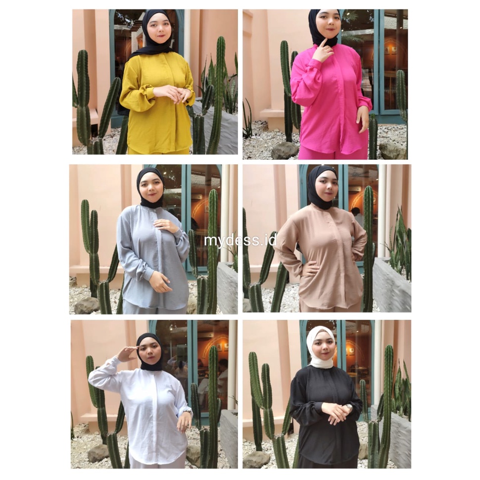 kemeja wanita crinkle polos lengan panjang kemeja oversize atasan wanita