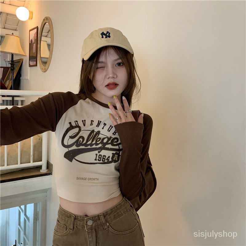 #Sisjuly# Kaos pendek vintage wanita yang ramping dan kemeja lengan panjang serbaguna