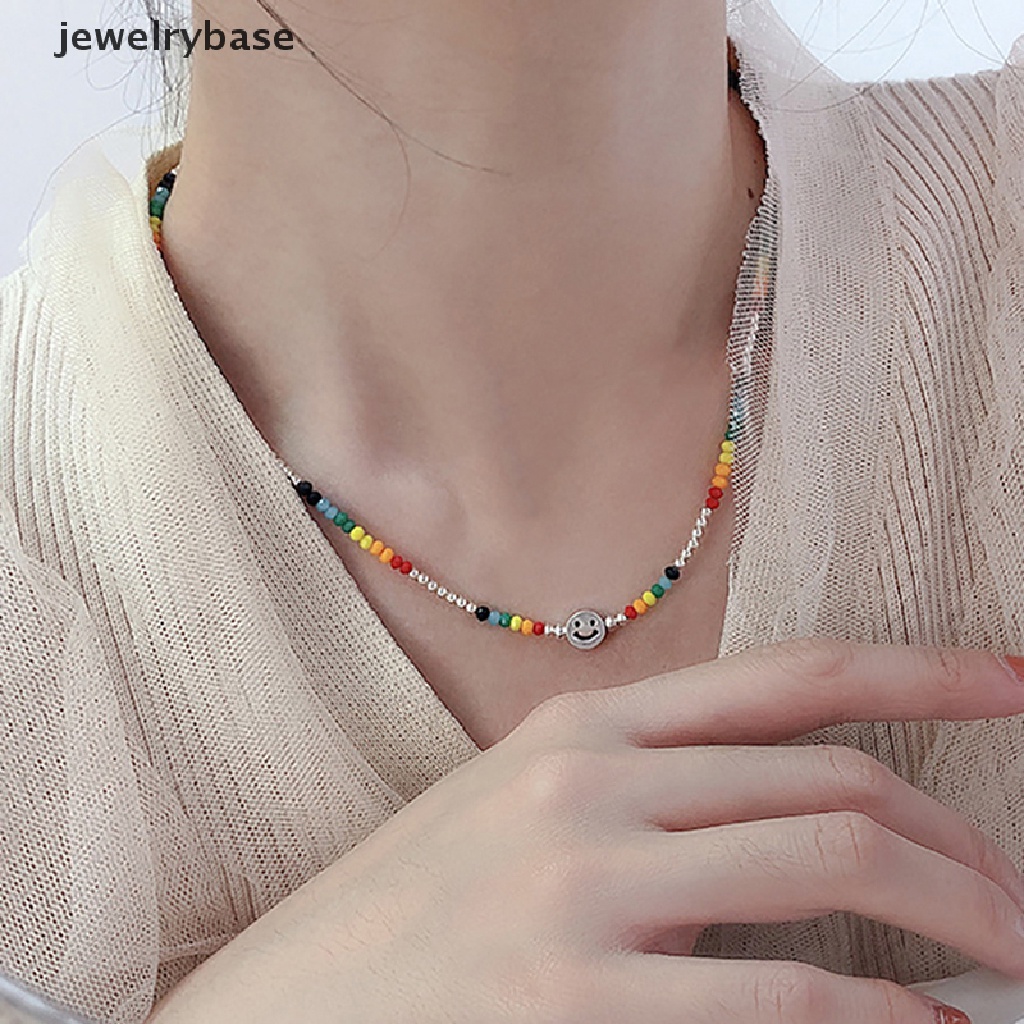 [jewelrybase] Smiley Face Sweater Kalung Pesta Perhiasan Untuk Wanita Pasangan Fashion Kreatif Manik-Manik Warna-Warni Liburan Pantai Aksesoris Butik