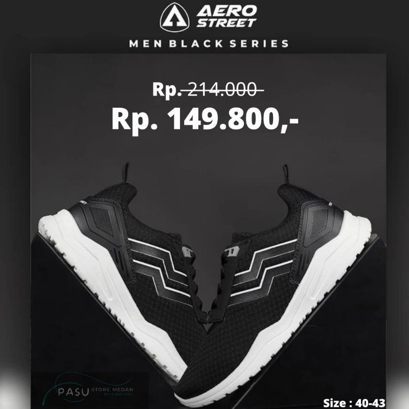 Aerostreet 40-43 Vorta Hitam - Sepatu Sneakers Casual Sport Sekolah Pria Wanita Aero Street