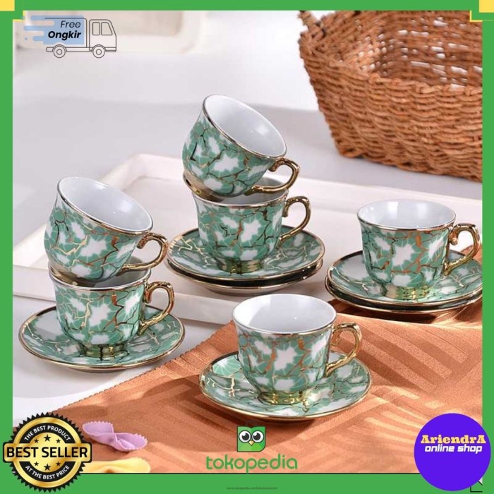 

Paket Kado Parcel Lebaran Ulang Tahun Cangkir Keramik Set 6in1 Europe - Hijau