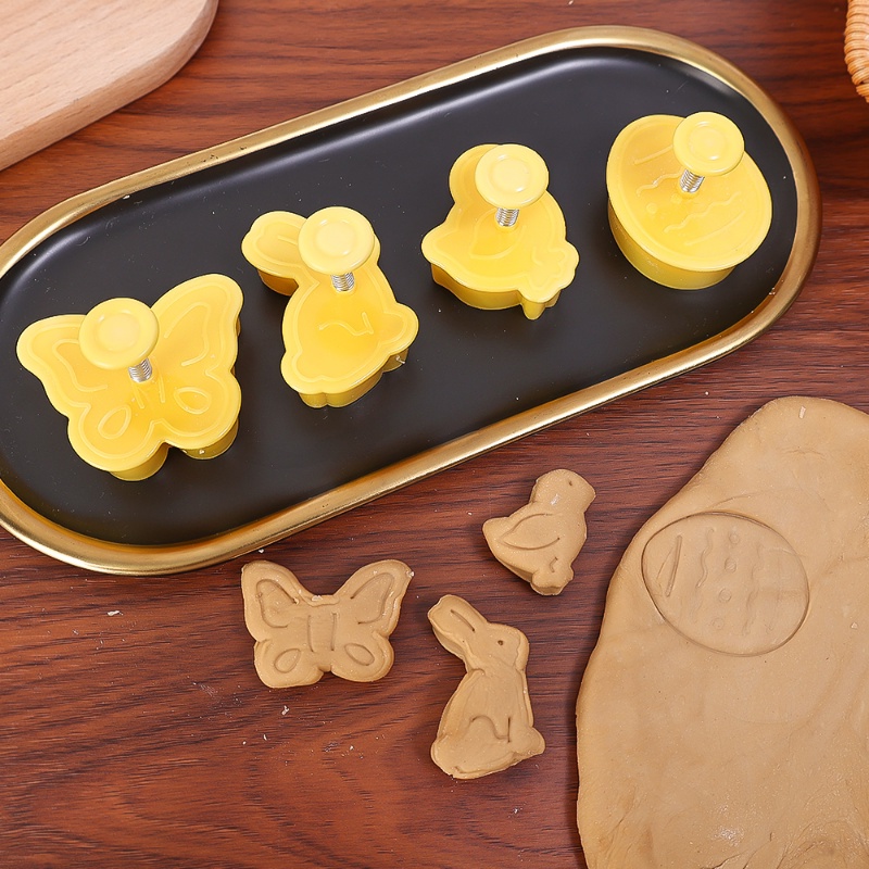 4pcs/set Pemotong Plastik Cookie Biskuit Paskah/Telur Kelinci Ayam Bentuk Kupu-Kupu Fondant Pastry Mold Baking Tools