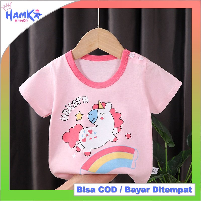 Kaos Anak Bayi 0 - 4 Tahun Lengan Pendek Perempuan Laki Laki Import Korea Bahan Katun