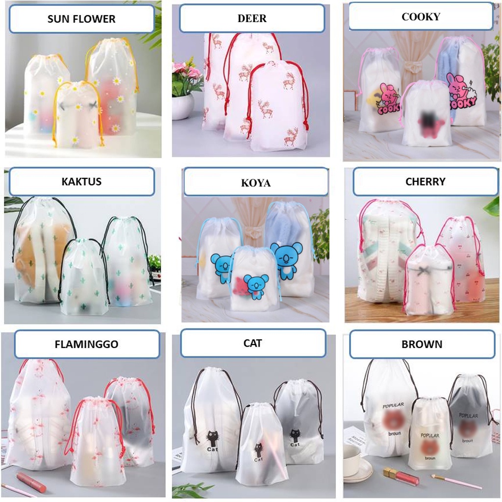 BRGUNIK Travel Pouch Organizer Serbaguna Tas Serut Kosmetik Motif Anti Air Murah Meriah COD R080