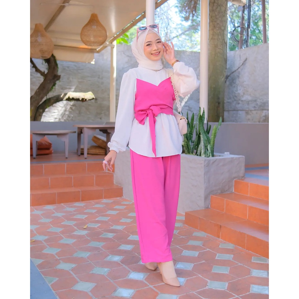 ONE SET CRINKLE / AGATHA SET ( ATASAN + CELANA ) / STELAN WANITA CASUAL KOREAN STYLE