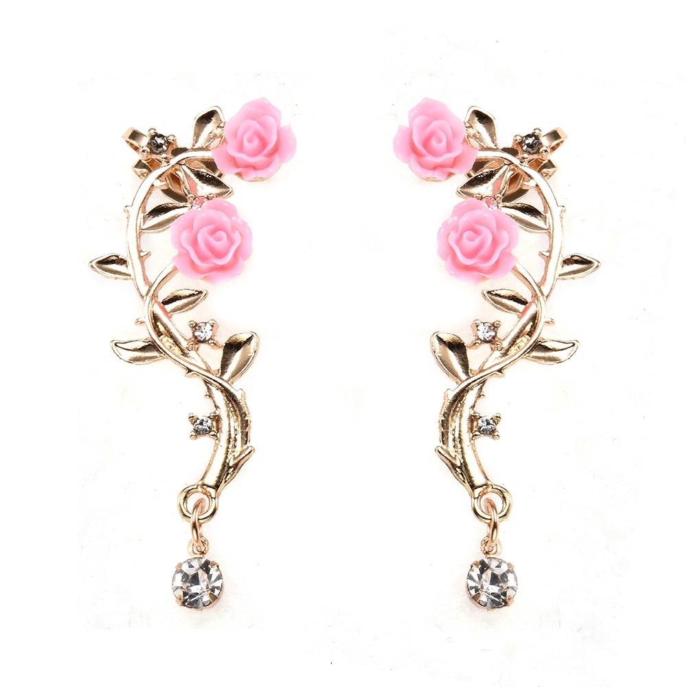 1pasang woman fashion Elegan Retro Pink Bunga Liontin Studs earring Menjuntai Perhiasan