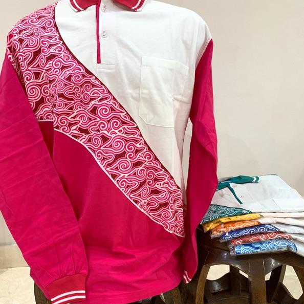 ✴ Baju Kaos Kerah Olahraga Muslim Training Polo T-Shirt Batik Lengan Panjang ➦