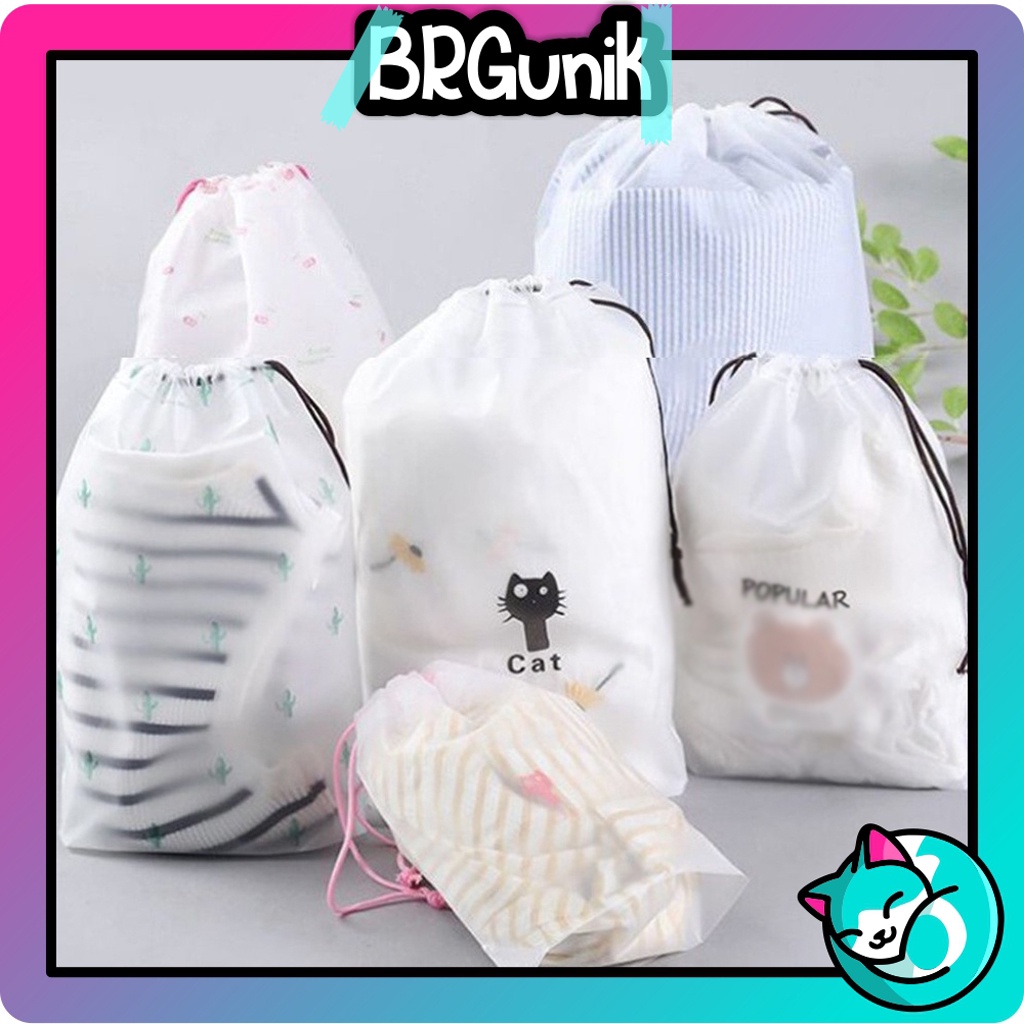 BRGUNIK Travel Pouch Organizer Serbaguna Tas Serut Kosmetik Motif Anti Air Murah Meriah COD R080