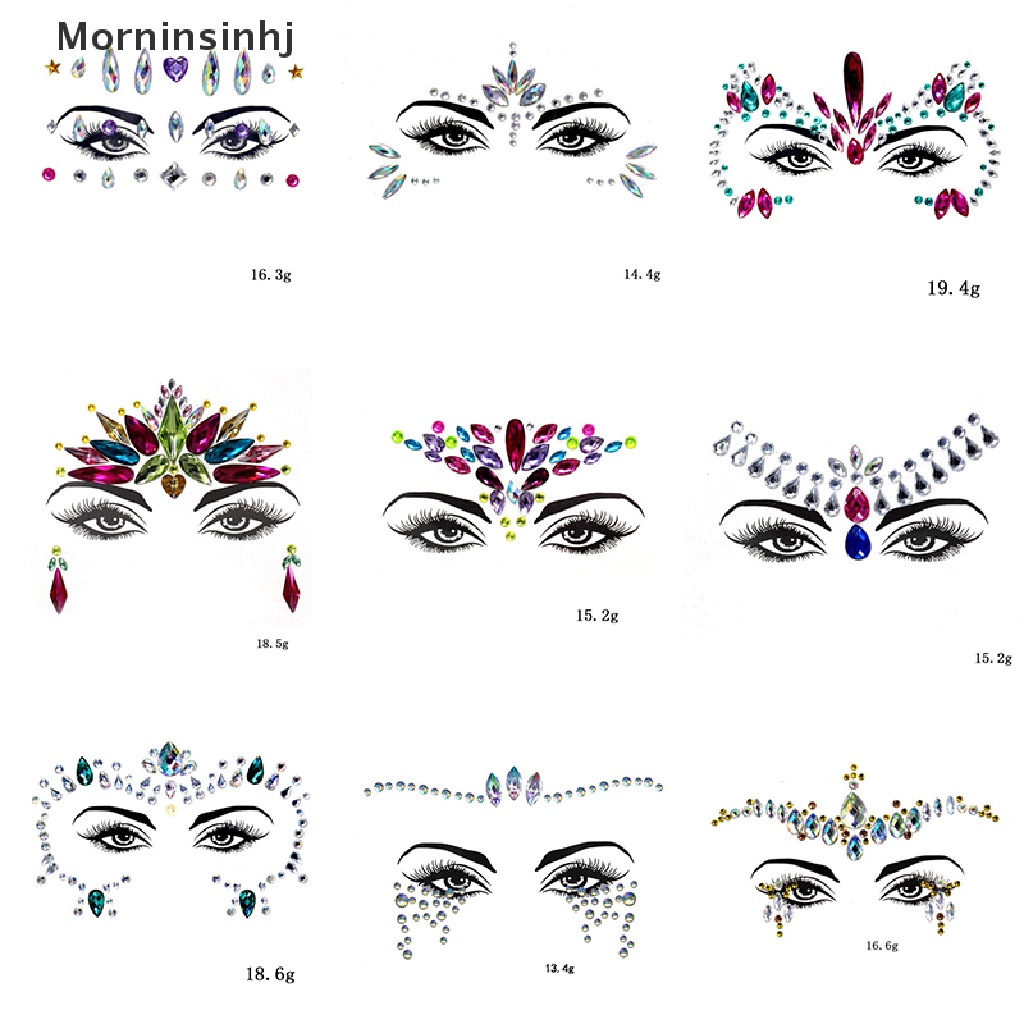 Mornin 3D Rhinestones Stiker Wajah Tato Sexy Makeup Pesta Glitter Woman Face Jewels  Id