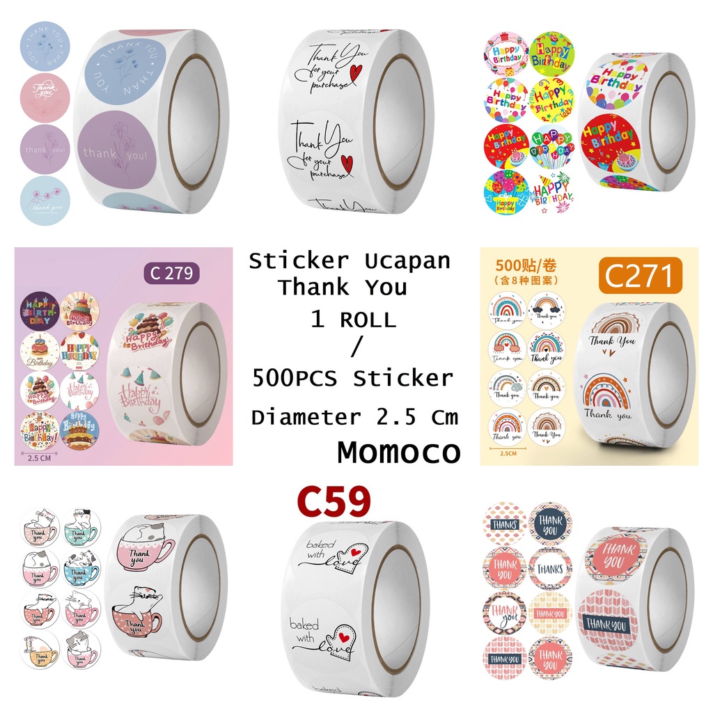 

Sticker Stiker 500Pc Kado Ucapan Terima Kasih Thank You Per Roll 2.5Cm