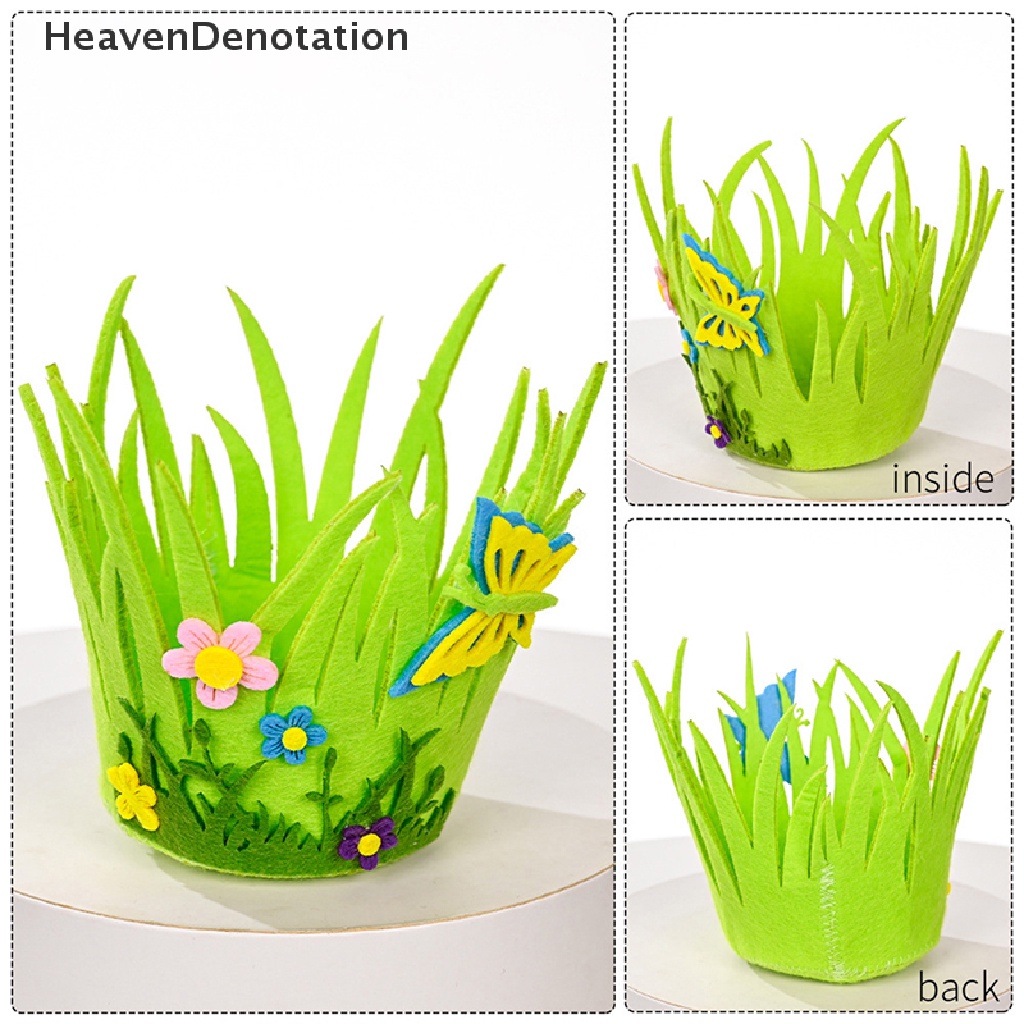 [HeavenDenotation] Keranjang Easter Green Non-Woven Tempat Telur Keranjang Rumput Paskah Pesta Prop HDV