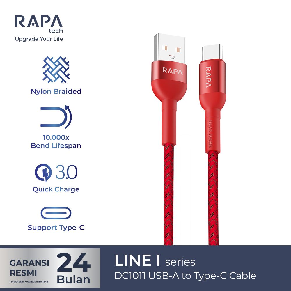 RAPAtech LINE I ORIGINAL KBEL DATA TYPE C FAST CHARGING 3A 100cm MULTI POWER CABLE [DC1011]