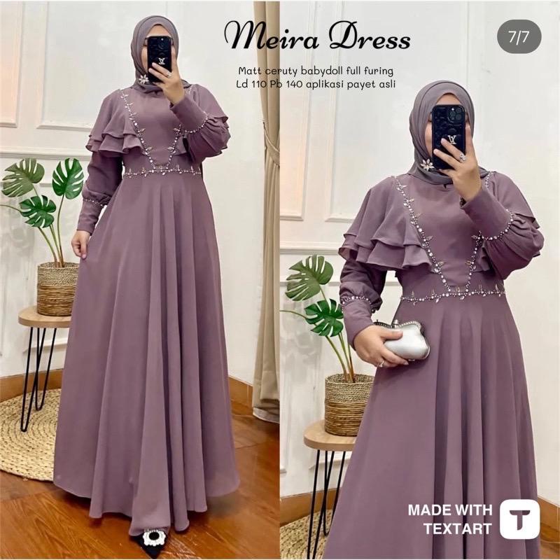 Baju Gamis Terbaru Meira Dress Kondangan Gamis Ceruty Babydoll Aksen Mutiara Gaun Pesta Muslimah Baju Wanita Jumbo