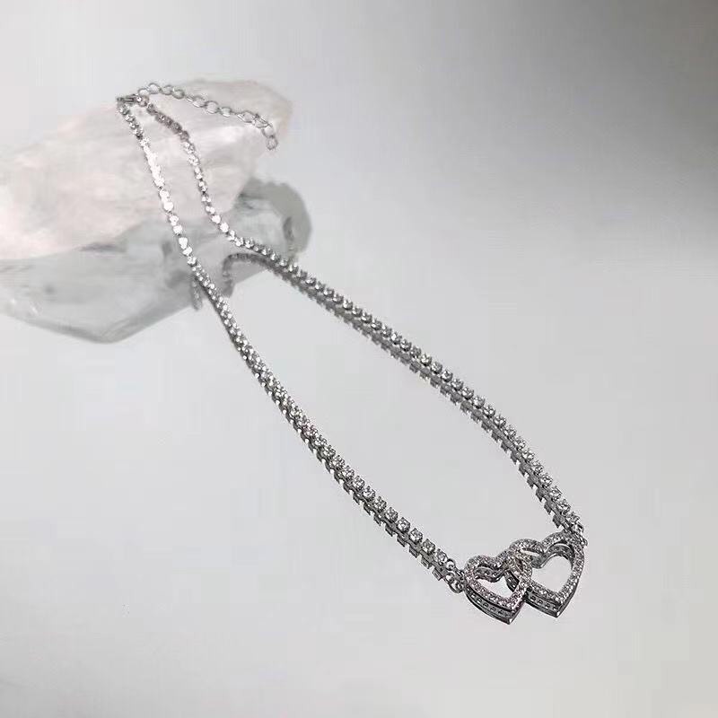 Jepang Japan Korea Selatan Gaya Baru Berlian Imitasi Cinta Hati Niche Desain Rasa Temperamen Sederhana Fashion Kalung