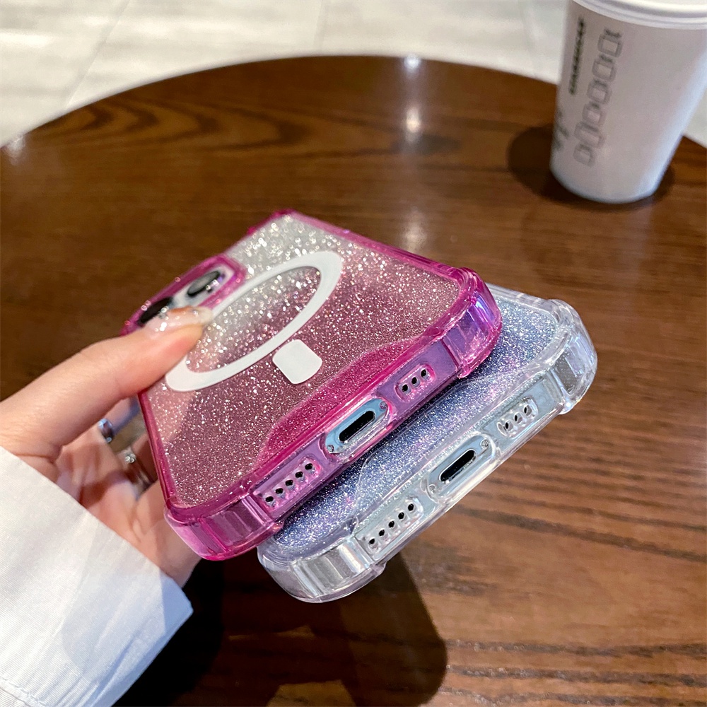 IPHONE Casing Bening Gradasi Glitter Mewah Untuk Iphone14 13 12 11 Pro Max Shockproof Transparan 11pro 13 14 Promax14 Plus Casing Keras Magnet Cover Bumper