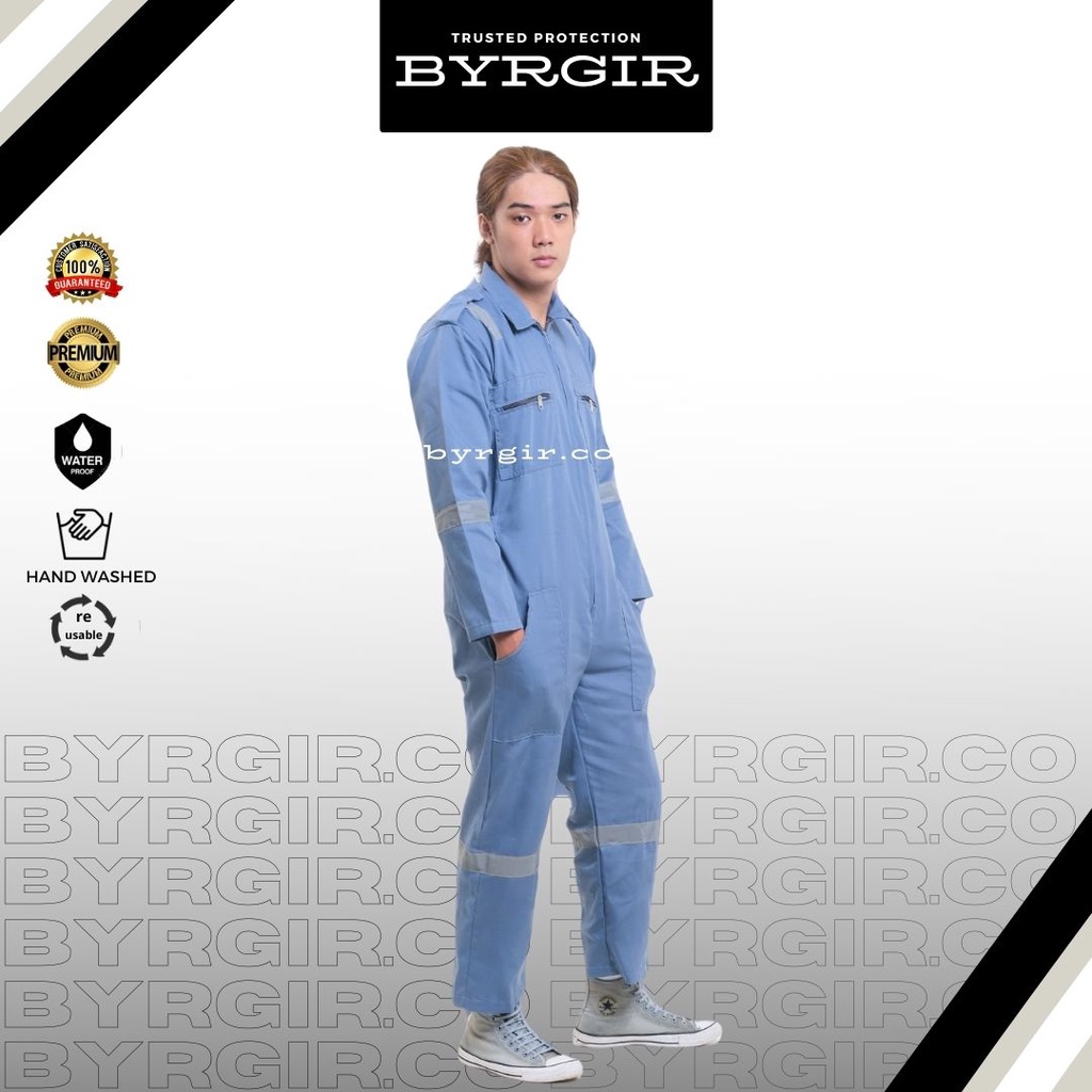 BYRGIR Safety Wearpack Baju Kerja Bengkel Seragam Coverall Proyek Wearpack Model Terusan Langsungan Polos Terusan AtasanBahan Ketelpak Twill