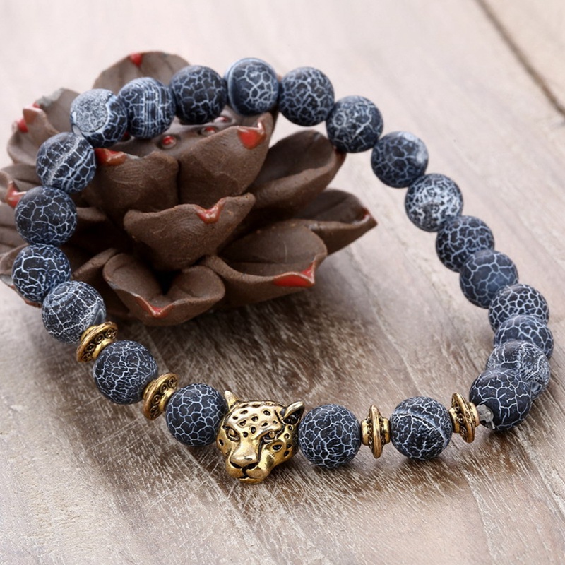 Charm Gelang Manik-Manik Batu Leopard Kepala Manik-Manik Gelang Untuk Pria Fashion 8 mm Batu Alam Tiger Eye Onyx Lava Beads Bracelets