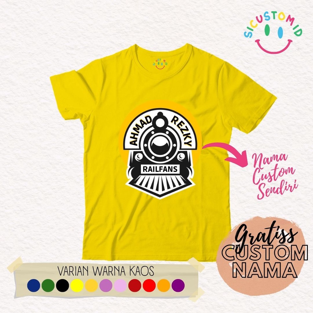 TERLARIS BAJU KAOS ANAK TANGAN PENDEK CUSTOM GRATIS NAMA KARTUN KERETA API/RAILFANS/TRAIN FREE NAMA