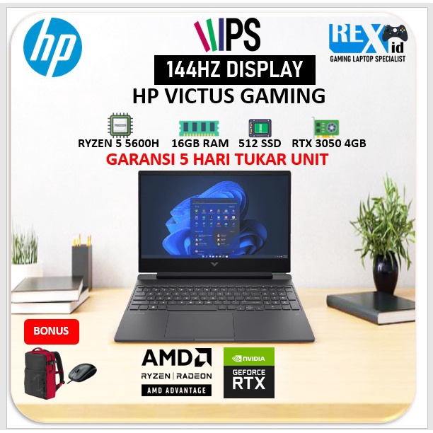 LAPTOP GAMING HP VICTUS RTX 3050 RYZEN 5 5600H 144HZ