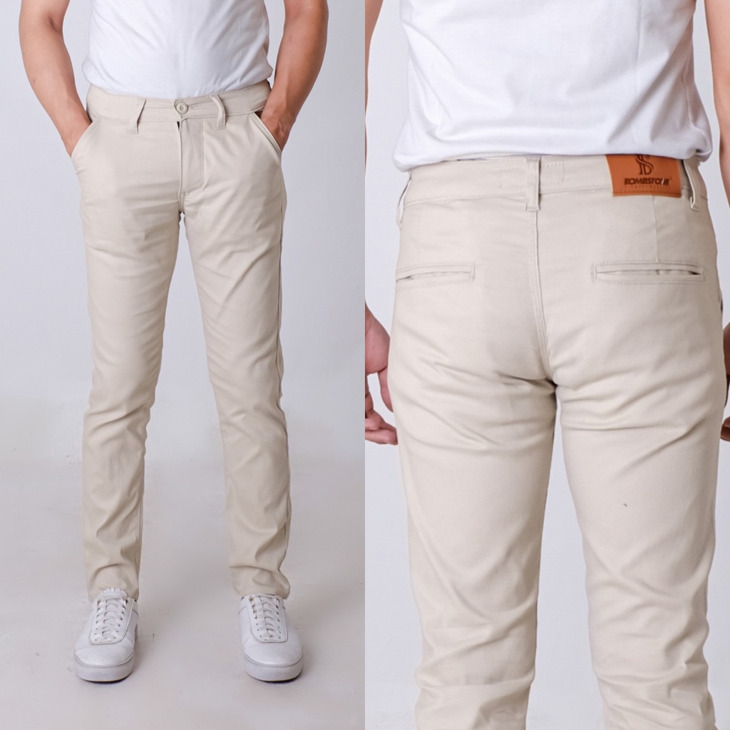 Celana chino Panjang Pria Skiny Cream