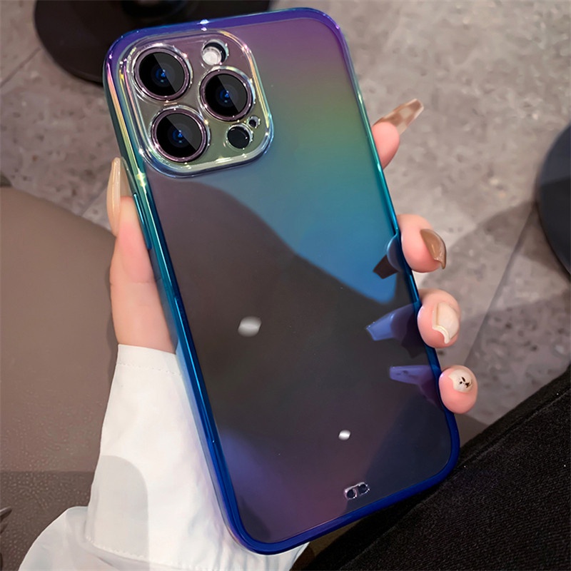 Casing Ponsel Gradasi Warna-Warni Untuk iPhone 14 Pro Max13 12 11 14 Plus Laser Mewah Warna-Warni Transparan Lembut Silikon Bening Cover