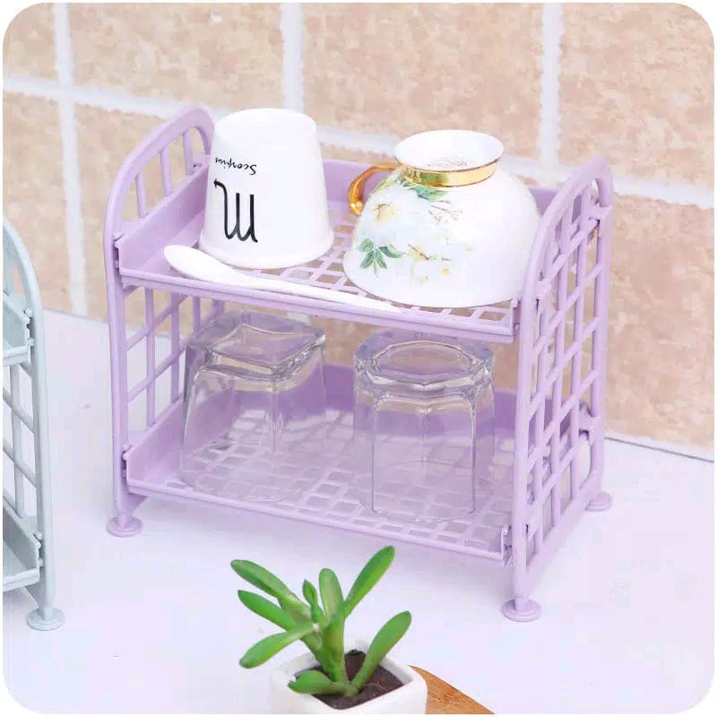 Rak Bumbu Dapur Duduk 2 Layer Rak Bumbu Dapur Penyimpanan Serbaguna Plastik Kuat