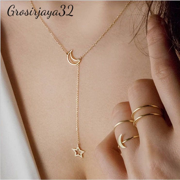 Kalung Rantai Liontin Bulan Sabit Simple Elegan Adjustable untuk Wanita