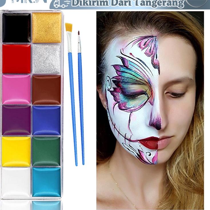 

Langsung Kirim 12 Warna Body Face Painting Cat Wajah Painting Wajah Body Painting Palette Wajah