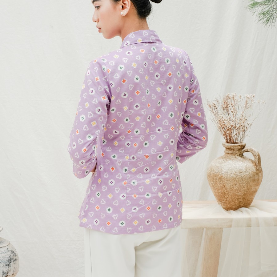 Kebaya Batik Jumputan Lengan 7/8 Meradelima Katun Ungu Lilac