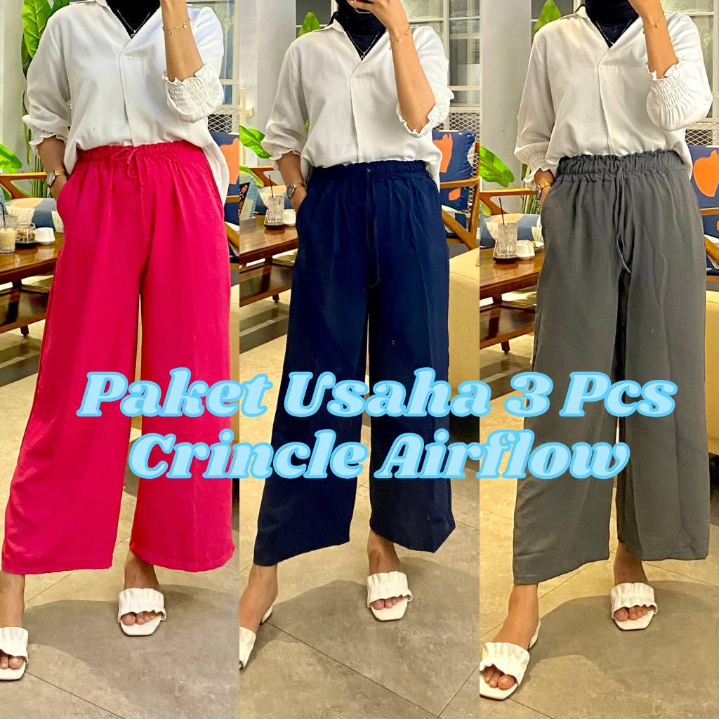 PAKET USAHA 3 PCS CELANA KULOT SERUT CRINCLE AIRFLOW / CELANA KULOT VIRAL /CELANA KULOT WANITA