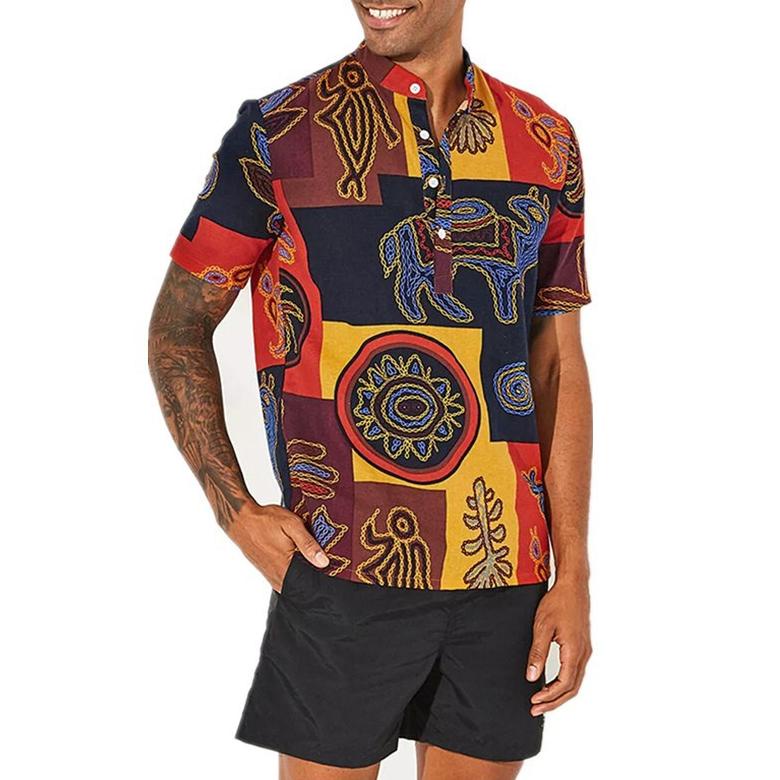 INCERUN Men's Vintage Causal Short Sleeve Floral Shirt