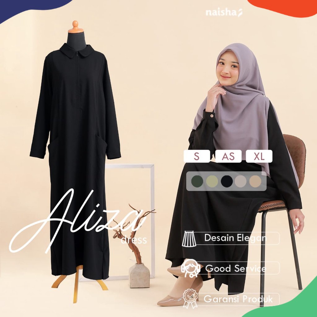 Naisha Official / Aliza Dress / Linen Dress Basic / Linen Maxi Dress / Dress Basic / Dress Terbaru /