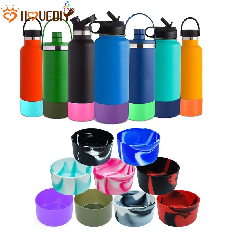 Non-slip Mat Coaster Anti-Slip Bottom Sleeves Cover Slip-proof Boots Sleeves Water Bottle Cup Lid Untuk Outdoor Camping Hiking Tumbler Boot Botol Lengan Silikon Base Cup