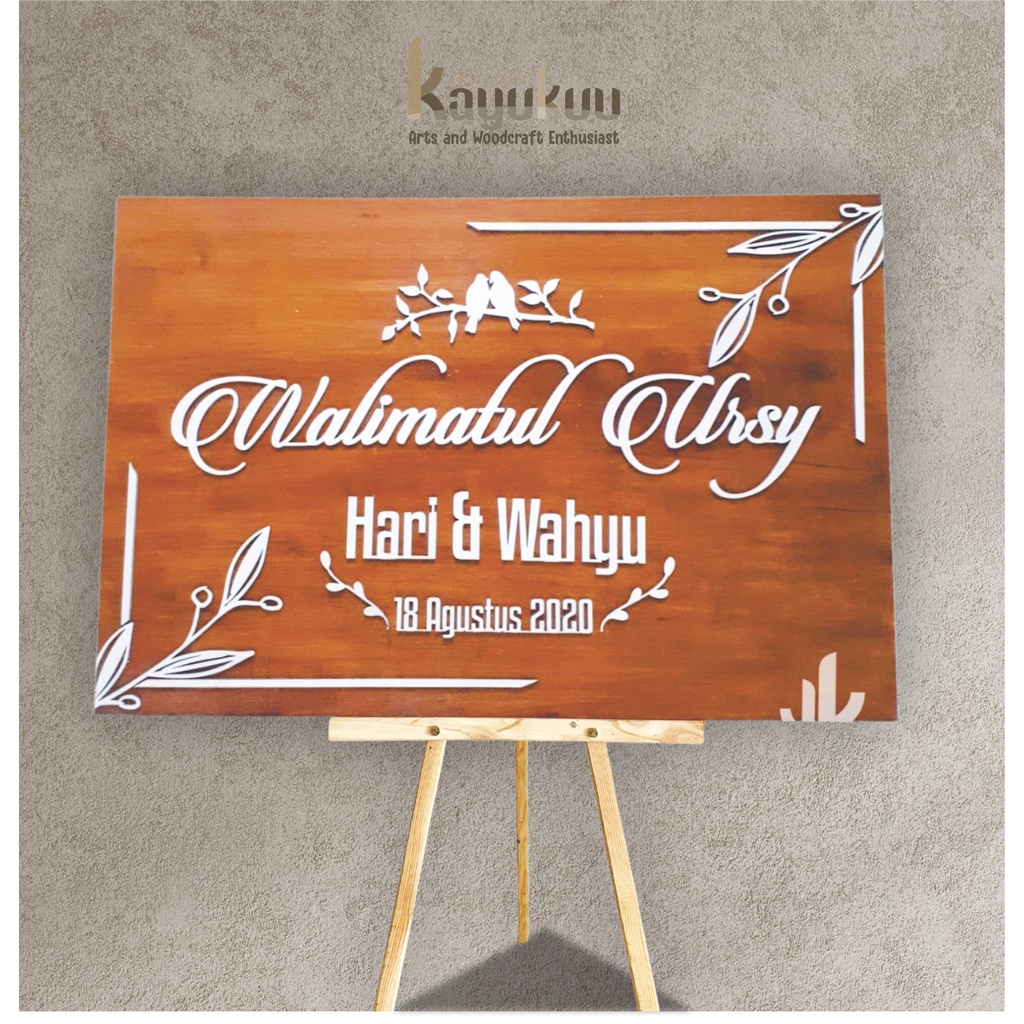 Kreasikayukuu [40cmx60cm] Papan Nama Pernikahan Lamaran tanpa Frame Welcome Sign Wedding