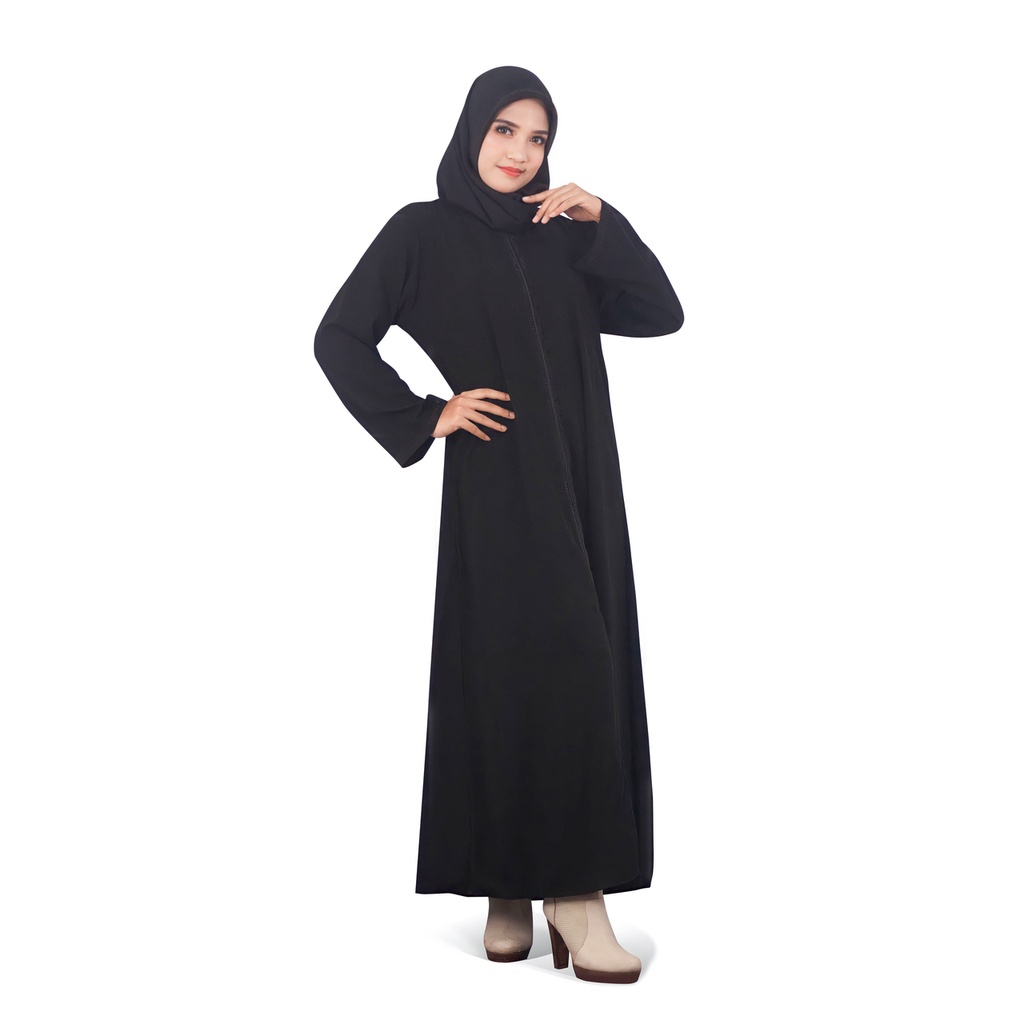 Abaya Busui Gamis Resleting Depan Swaroski Hitam Bahan JetBlack-2