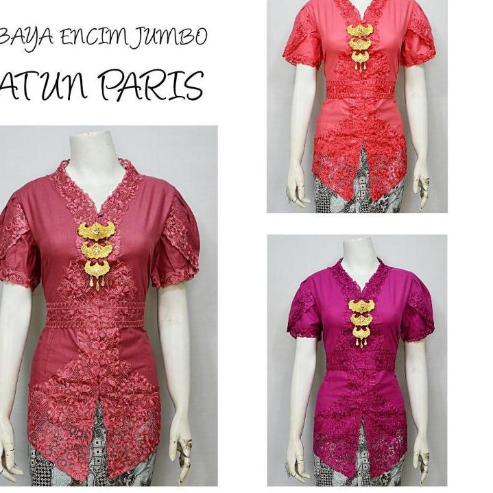 ♀ Indah KEBAYA JUMBO ENCIM LENGAN PENDEK BORDIR SENADA KATUN PARIS KEBAYA WISUDA KEBAYA KATUN KEBAYA