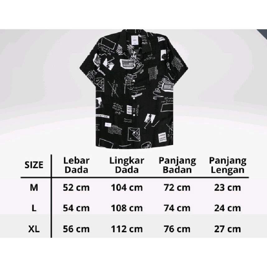 ARKANA - Kemeja Hawaii Printing Pria Bahan Katun Rayon Premium - Hitam