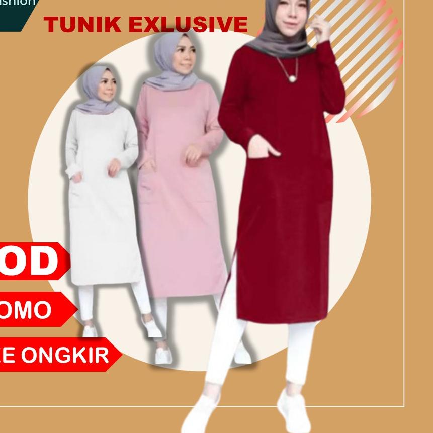 BISA COD - Tunik Import Atasan Tunic Kaos Wanita Jumbo Panjang Polos Kekinian Muslimah 2021 Hot Sale